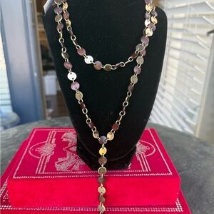 Gold and Brown Disc Lariat Y-Necklace - Women Jewelry, NWT